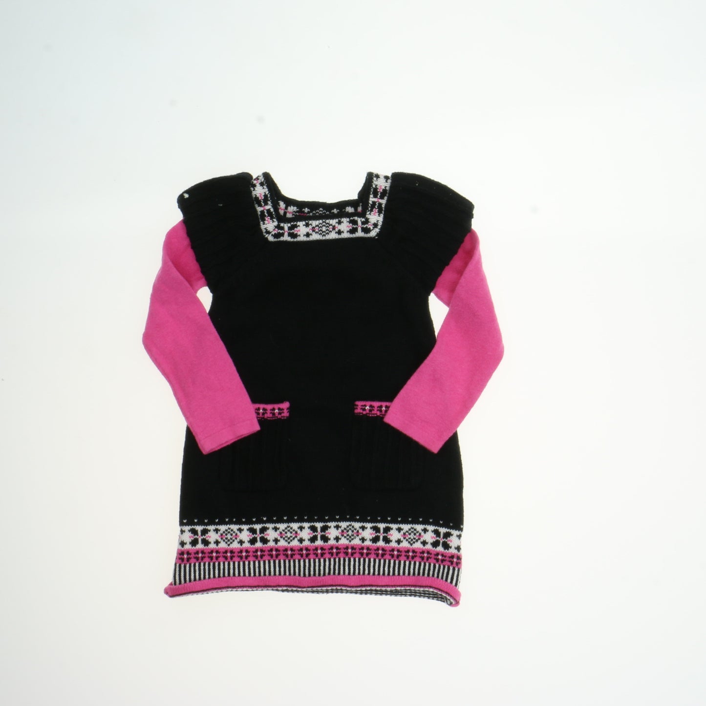 Maggie & Zoe Girls Black | White | Pink Sweater Dress Size: 12 Months Black | White | Pink