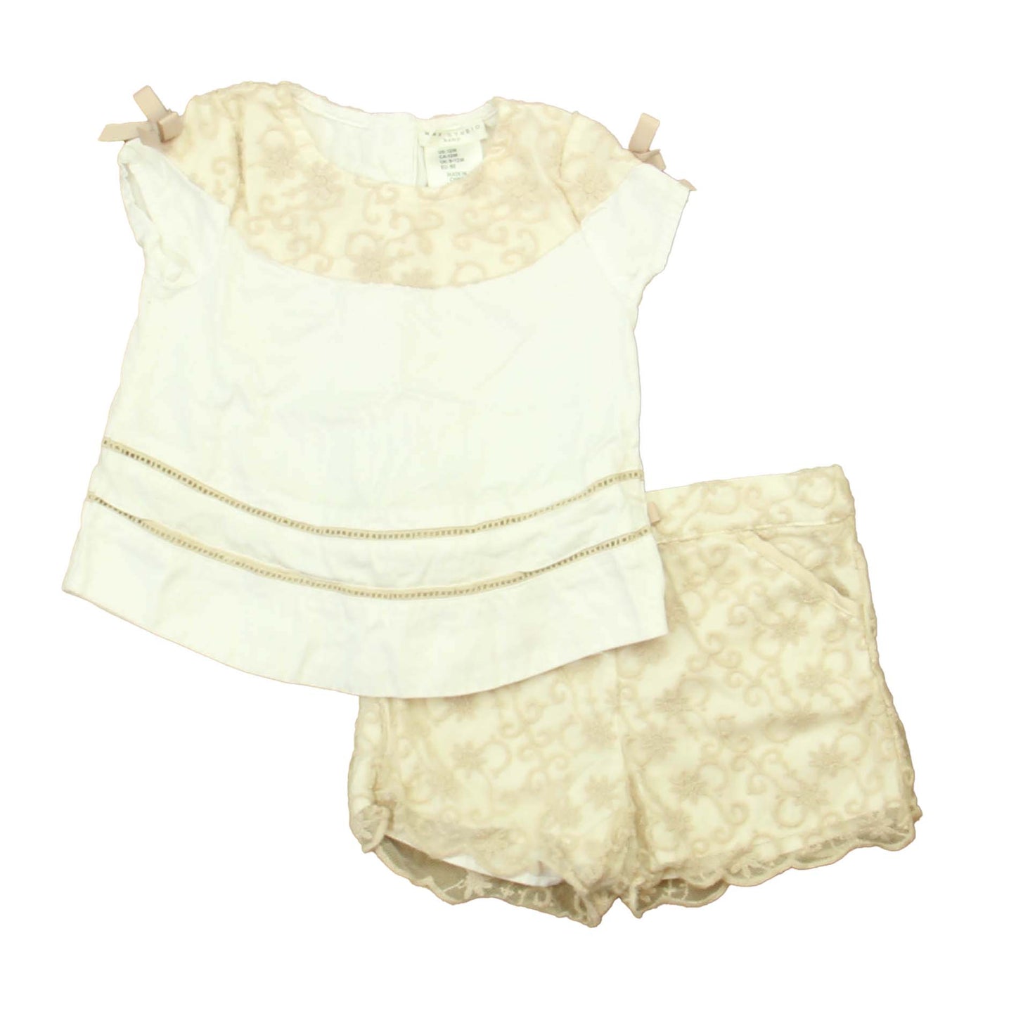 Max Studio Girls White | Taupe Apparel Sets Size: 12 Months White | Taupe