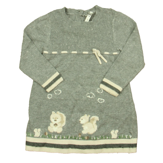 Mayoral Girls Gray | Ivory Squirrels Sweater Dress Size: 12 Months Gray | Ivory Squirrels