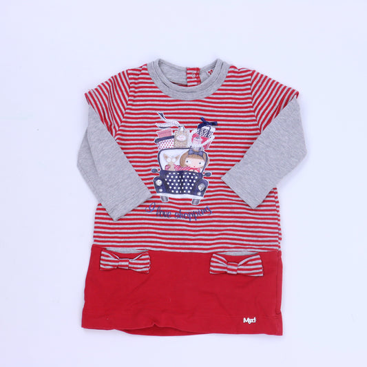 Mayoral Girls Red Stripe Dress Size: 18 Months Red Stripe