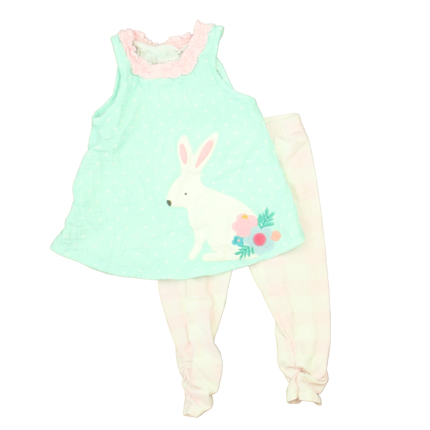 Mudpie Girls Aqua | White Bunny Apparel Sets Size: 12-18 Months Aqua | White Bunny