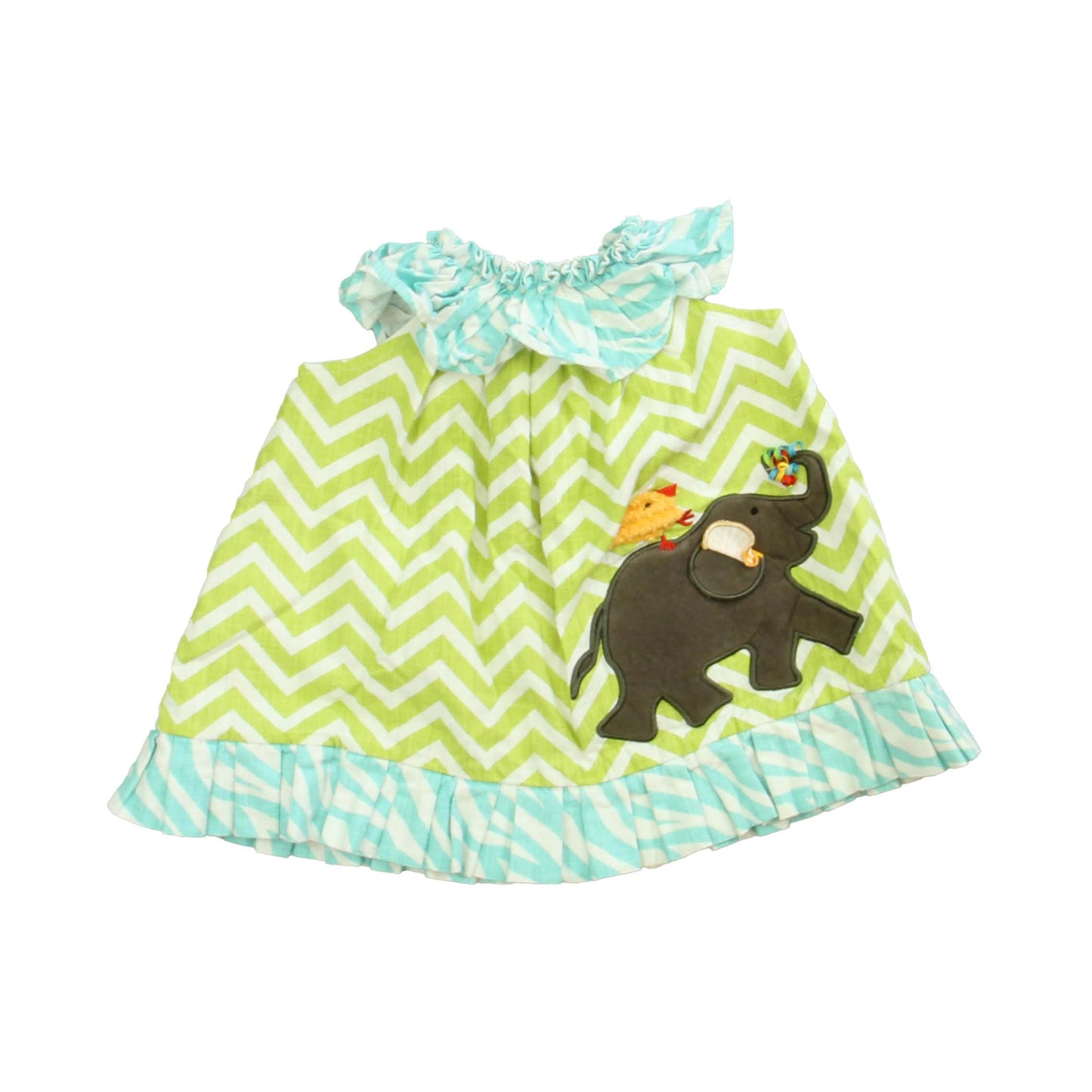Mudpie Girls Green | White | Aqua Dress Size: 9-12 Months Green | White | Aqua