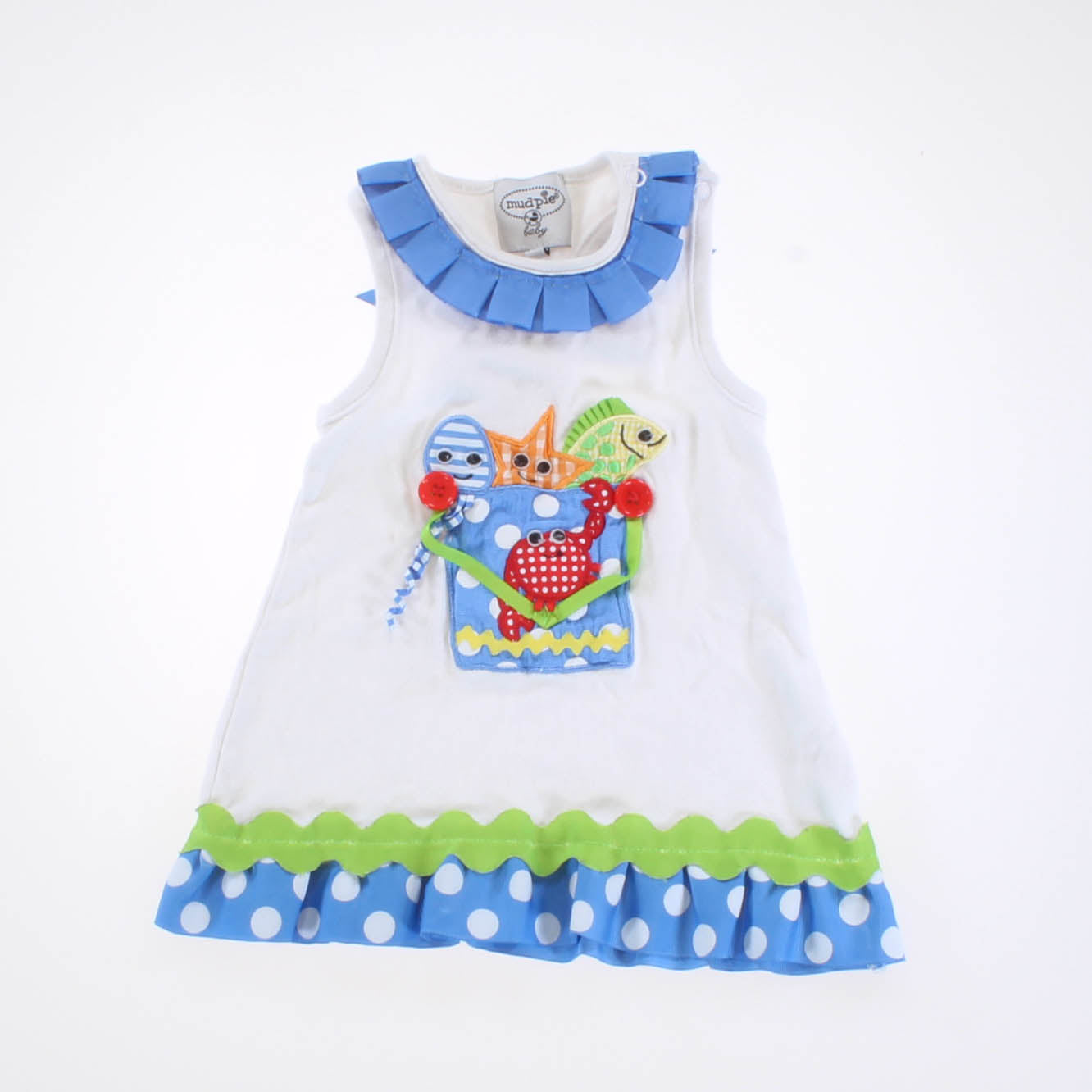 Mudpie Girls White | Crab Dress Size: 9-12 Months White | Crab