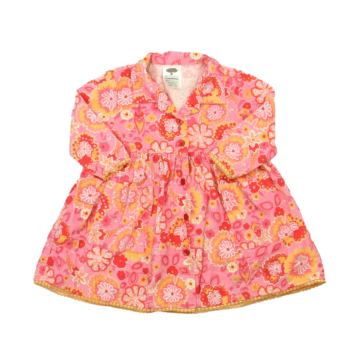 Mulberri Bush Girls Pink | Yellow | Red Floral Dress Size: 12 Months Pink | Yellow | Red Floral