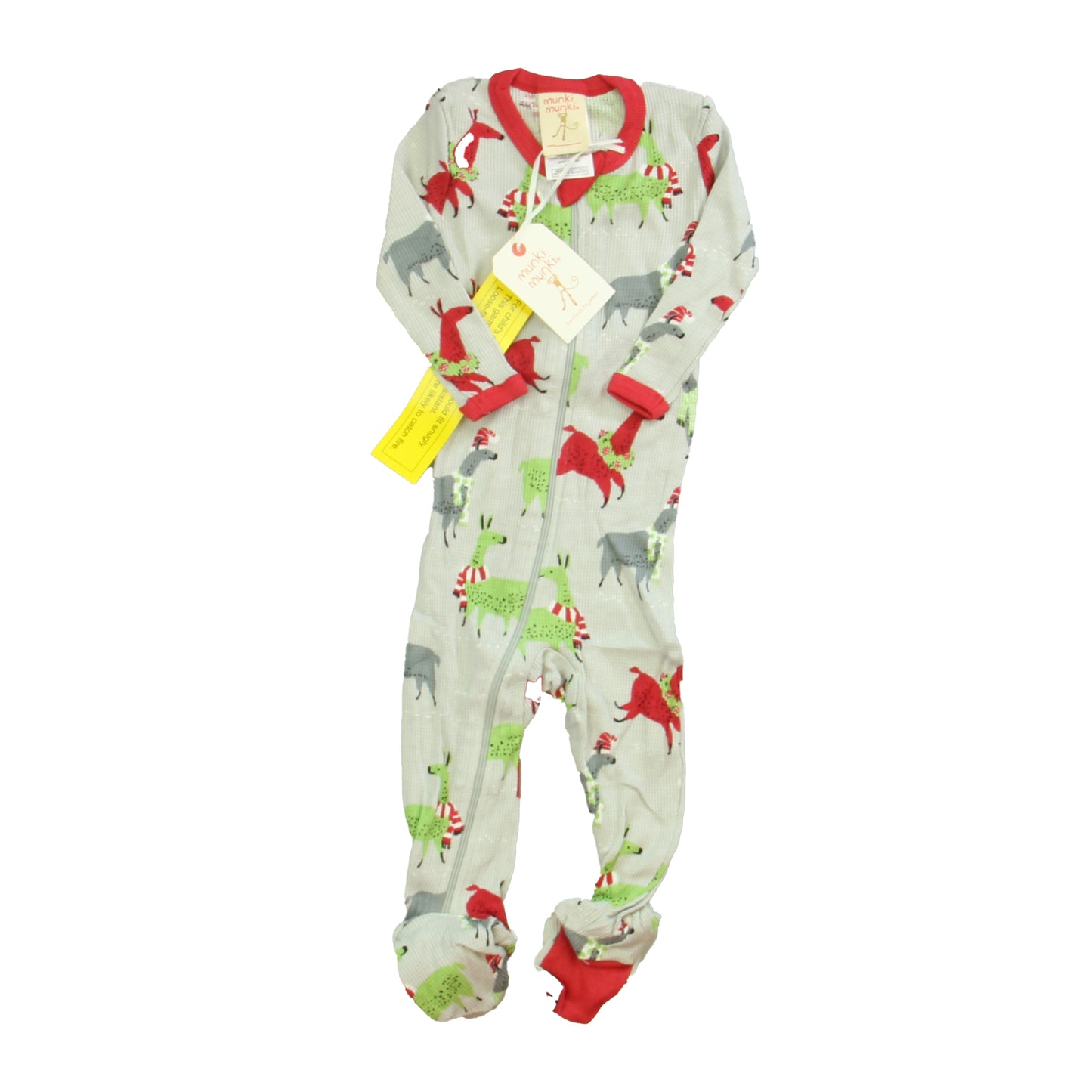 Munki Munki Unisex Blue | Red | Green Llama 1-piece Non-footed Pajamas Size: 6-9 Months Blue | Red | Green Llama