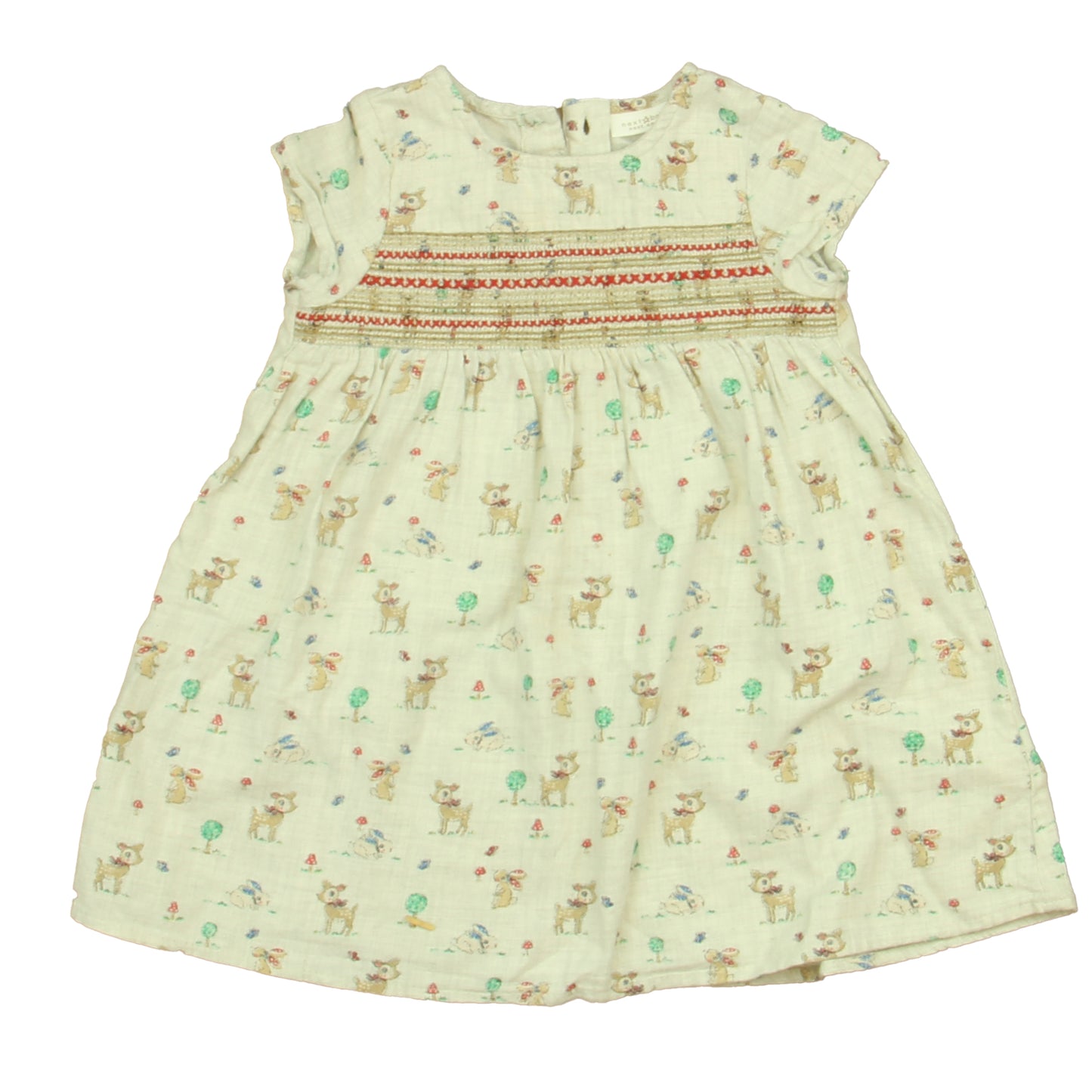 Next Girls Beige Bunnie and Deer Dress Size: 9-12 Months Beige Bunnie and Deer