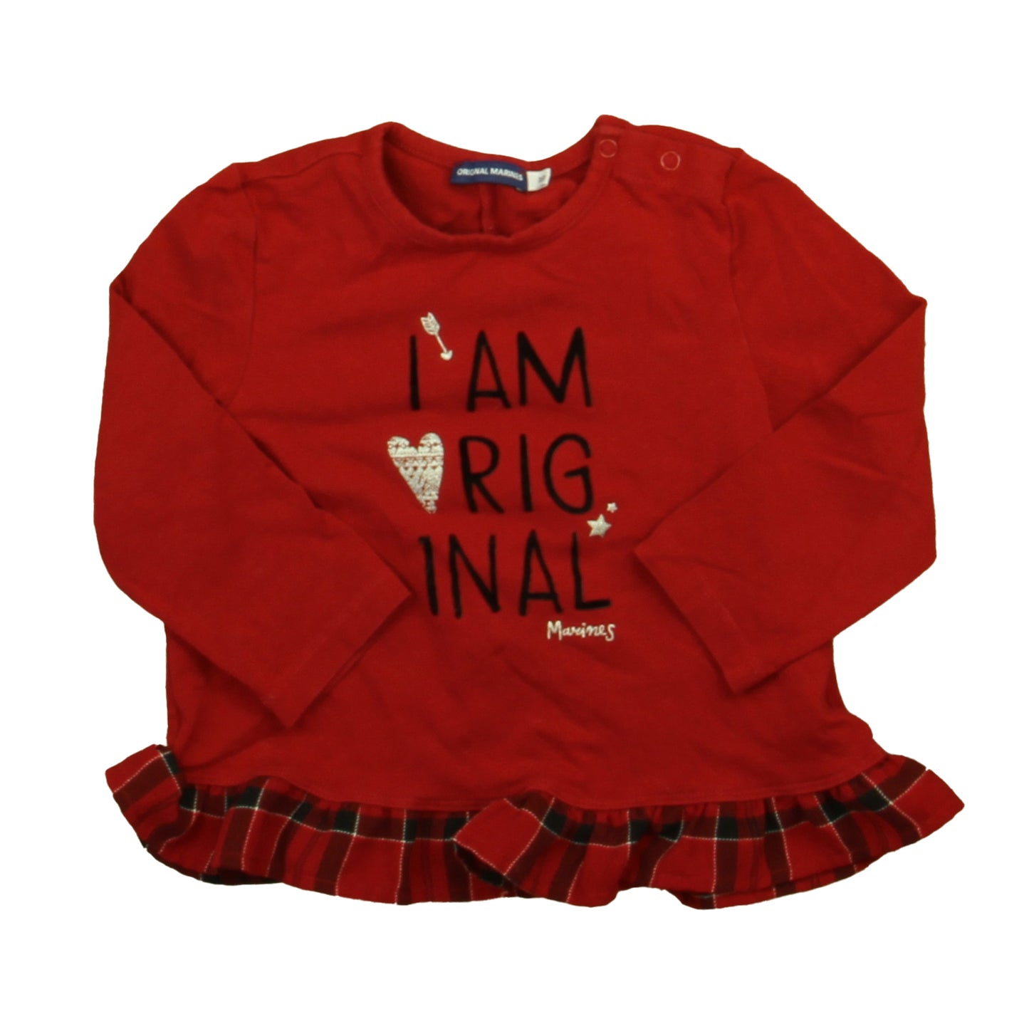 Original Marines Girls Red | Black Plaid Long Sleeve T-Shirt Size: 18 Months Red | Black Plaid