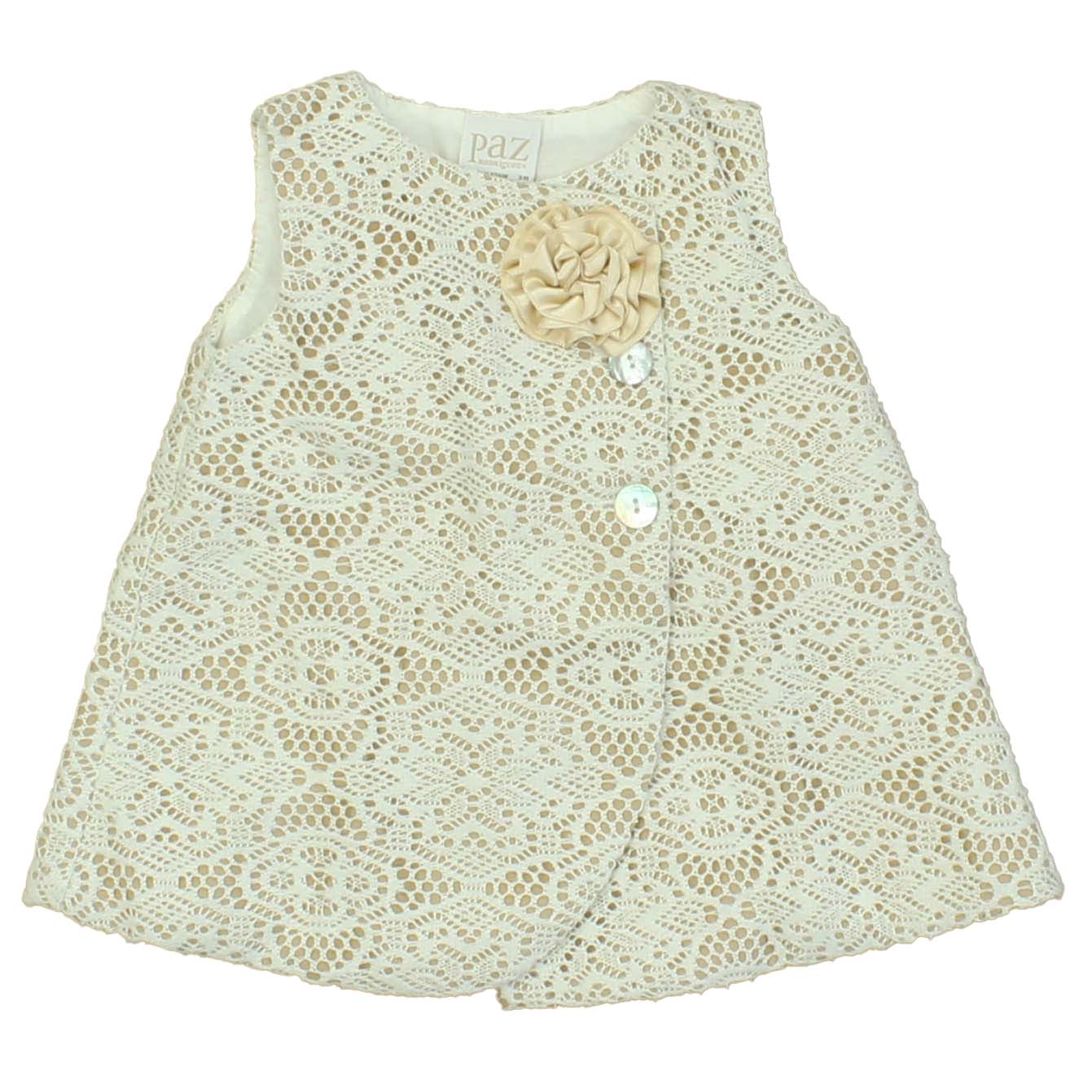 Paz Rodriguez Girls Tan | White Dress Size: 3 Months Tan | White