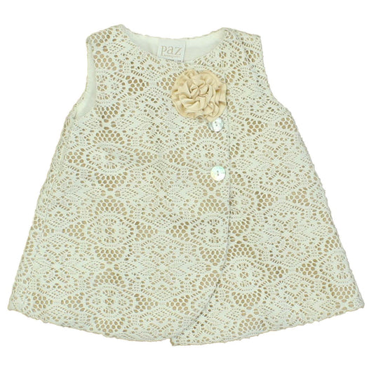 Paz Rodriguez Girls Tan | White Dress Size: 3 Months Tan | White