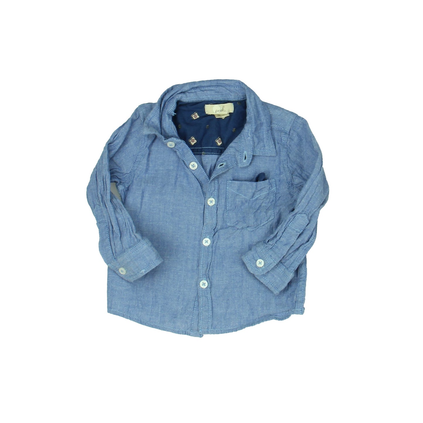 Peek Girls Blue Button Down Long Sleeve Size: 6-12 Months Blue