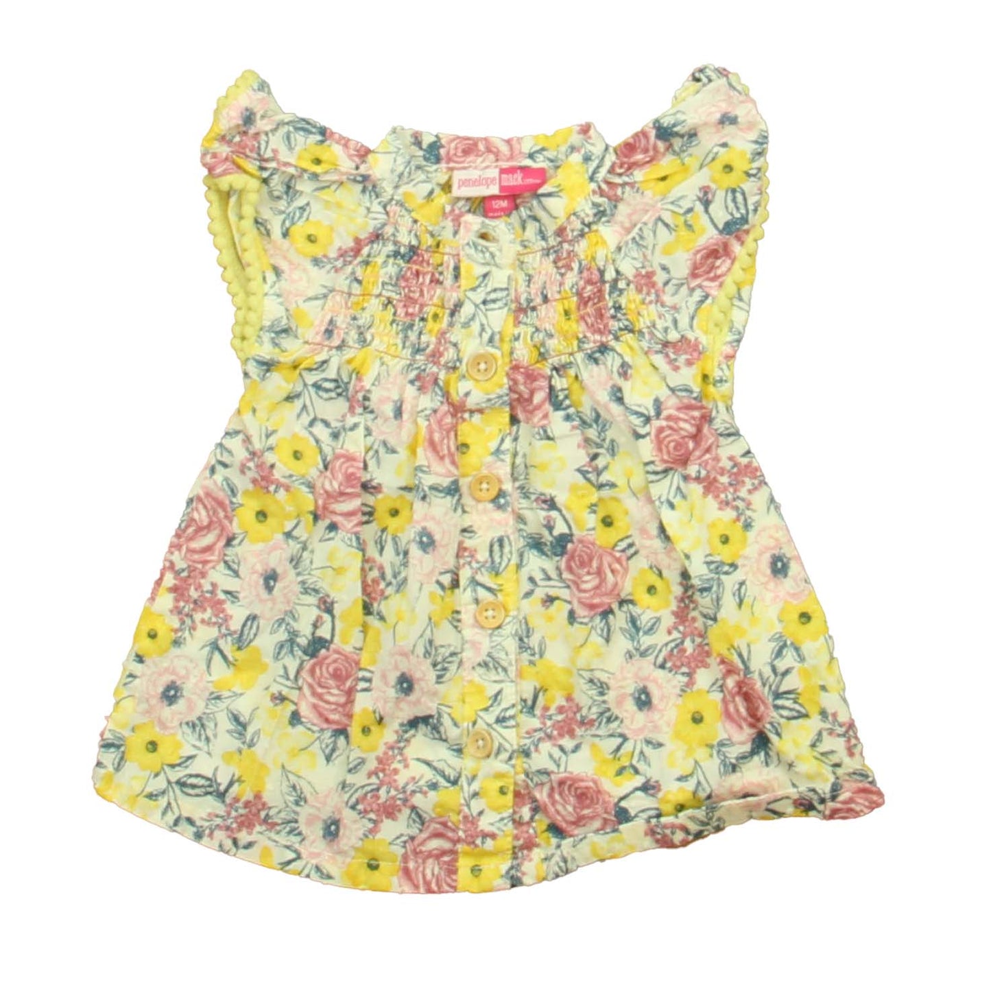 Penelope Mack Girls Yellow | Pink Floral Dress Size: 12 Months Yellow | Pink Floral