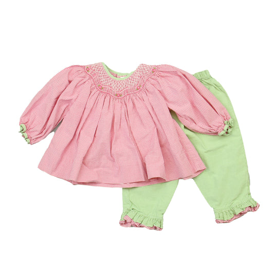 Petit Ami Girls Pink | White | Green Apparel Sets Size: 12 Months Pink | White | Green