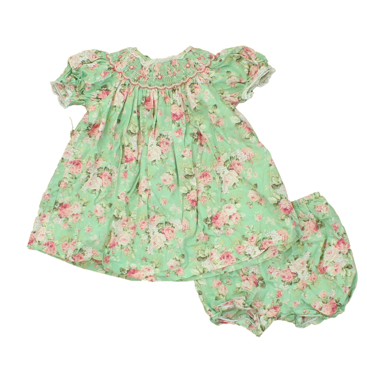 Petit Ami Girls Green | Pink | Floral Dress Size: 6 Months Green | Pink | Floral