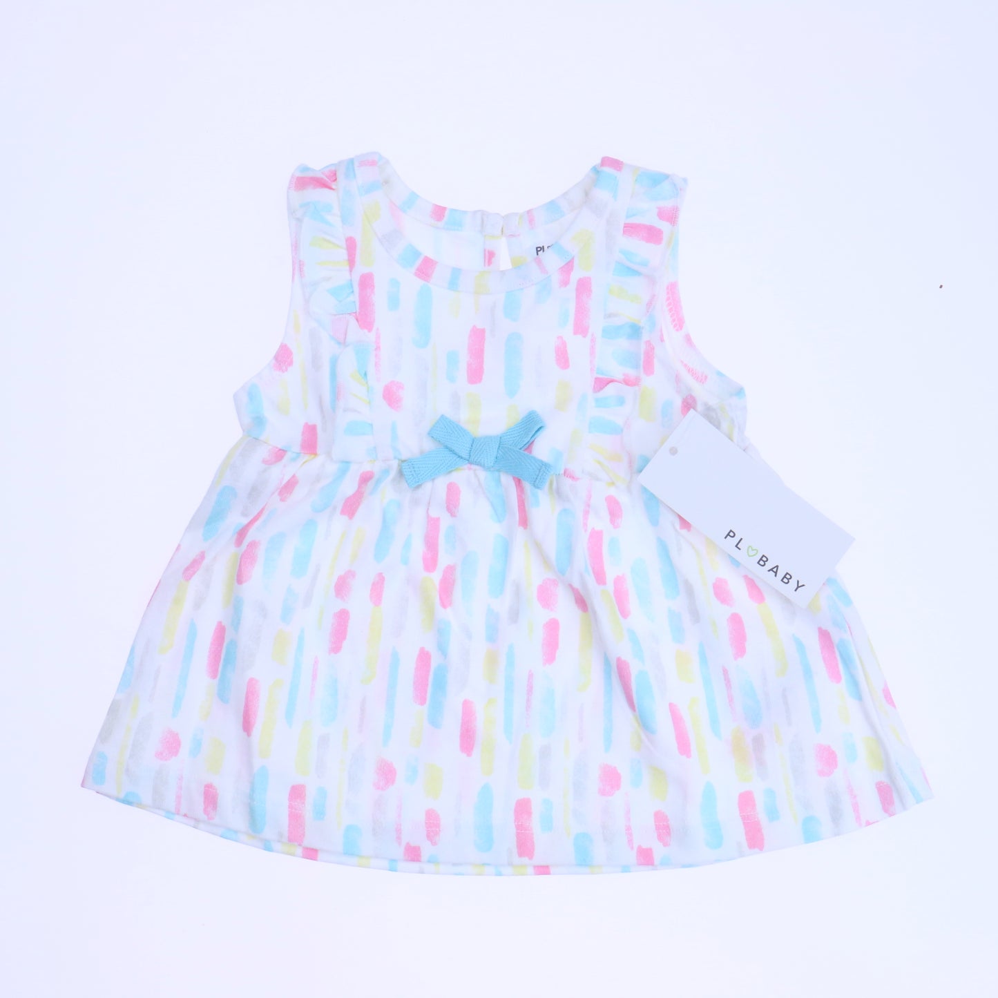 Petit Lem Girls White | Pink | Blue Dress Size: 3 Months White | Pink | Blue