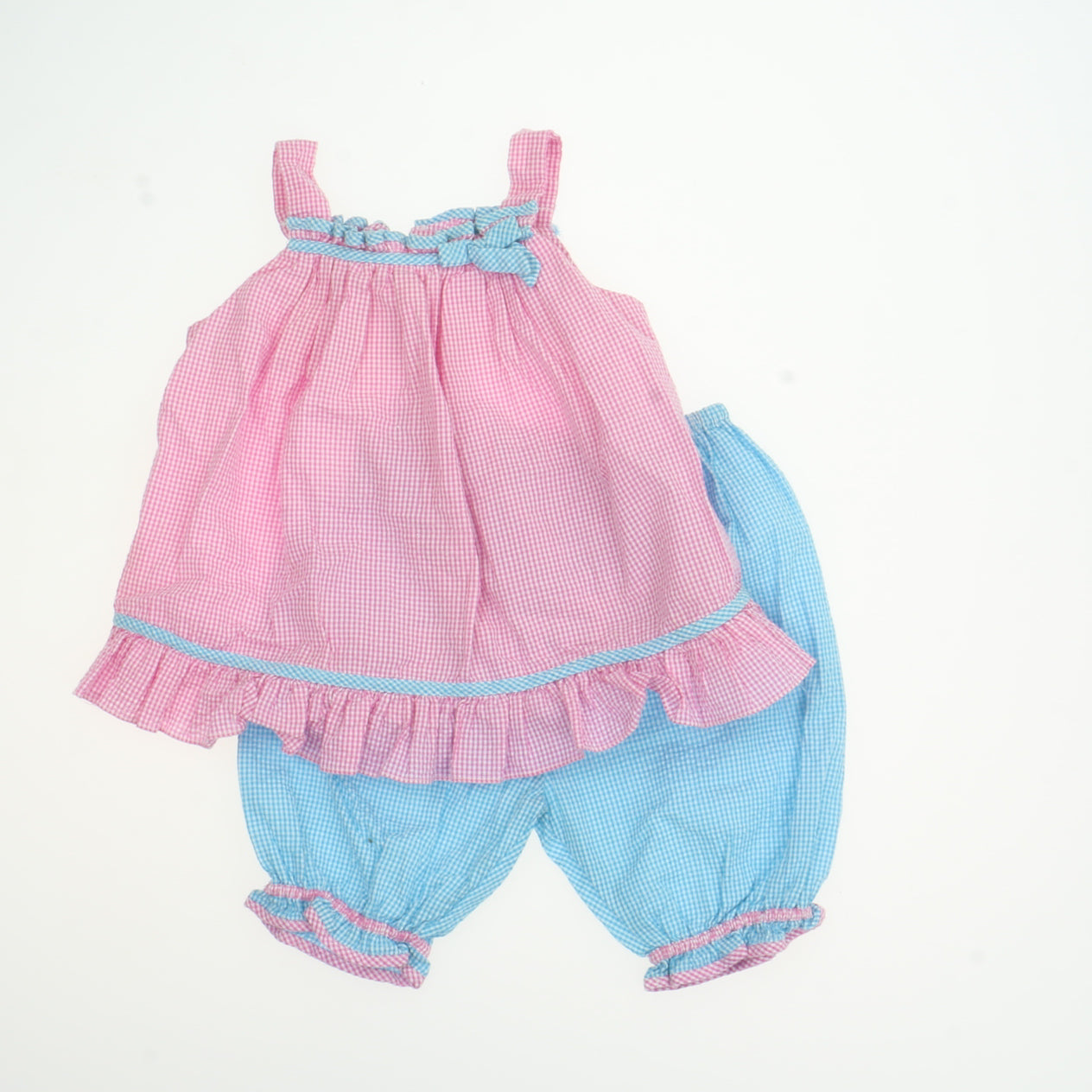 Petit Pomme Girls Pink | Blue Gingham Apparel Sets Size: 9 Months Pink | Blue Gingham