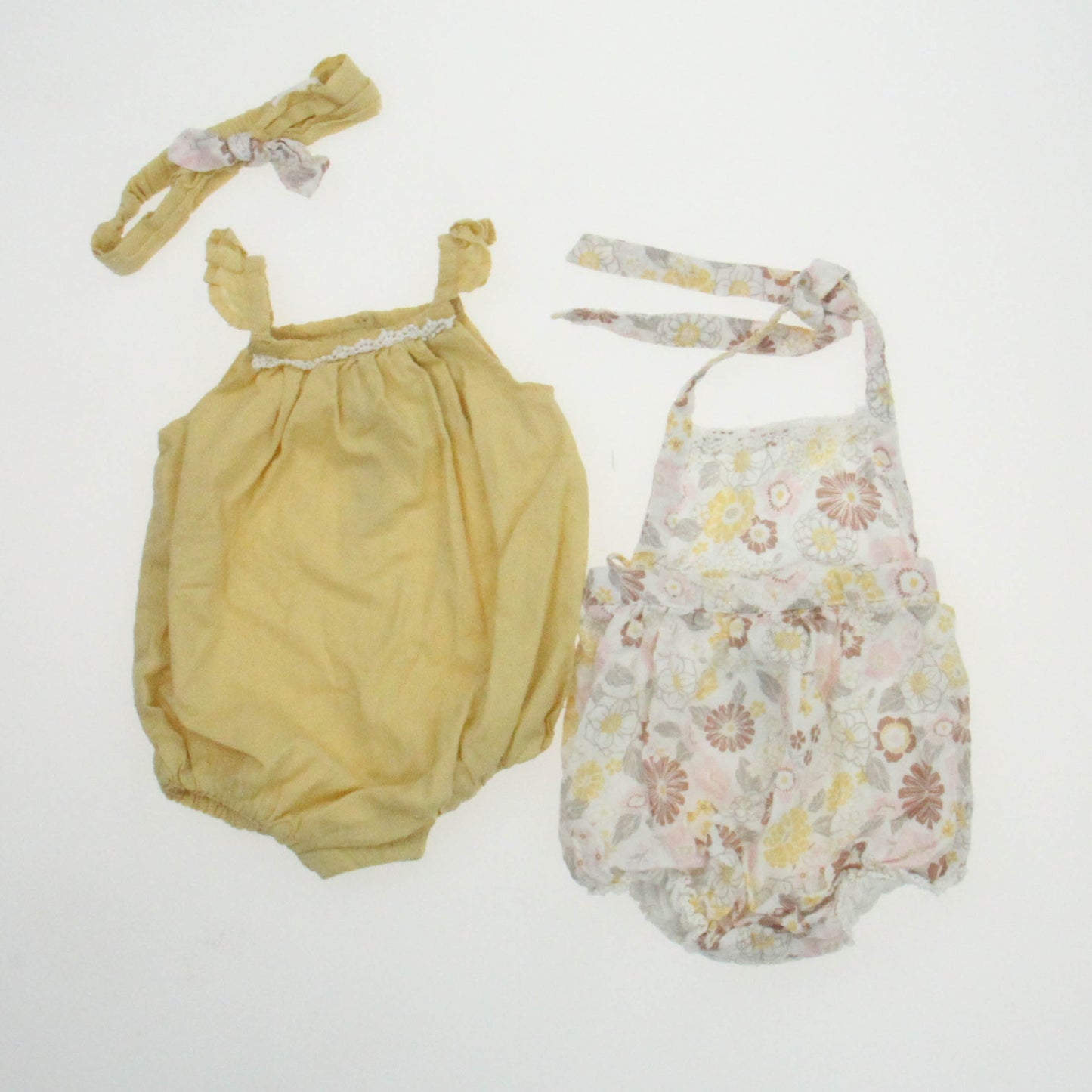 Piper & Posie Girls Yellow | White Romper Size: 3-6 Months Yellow | White