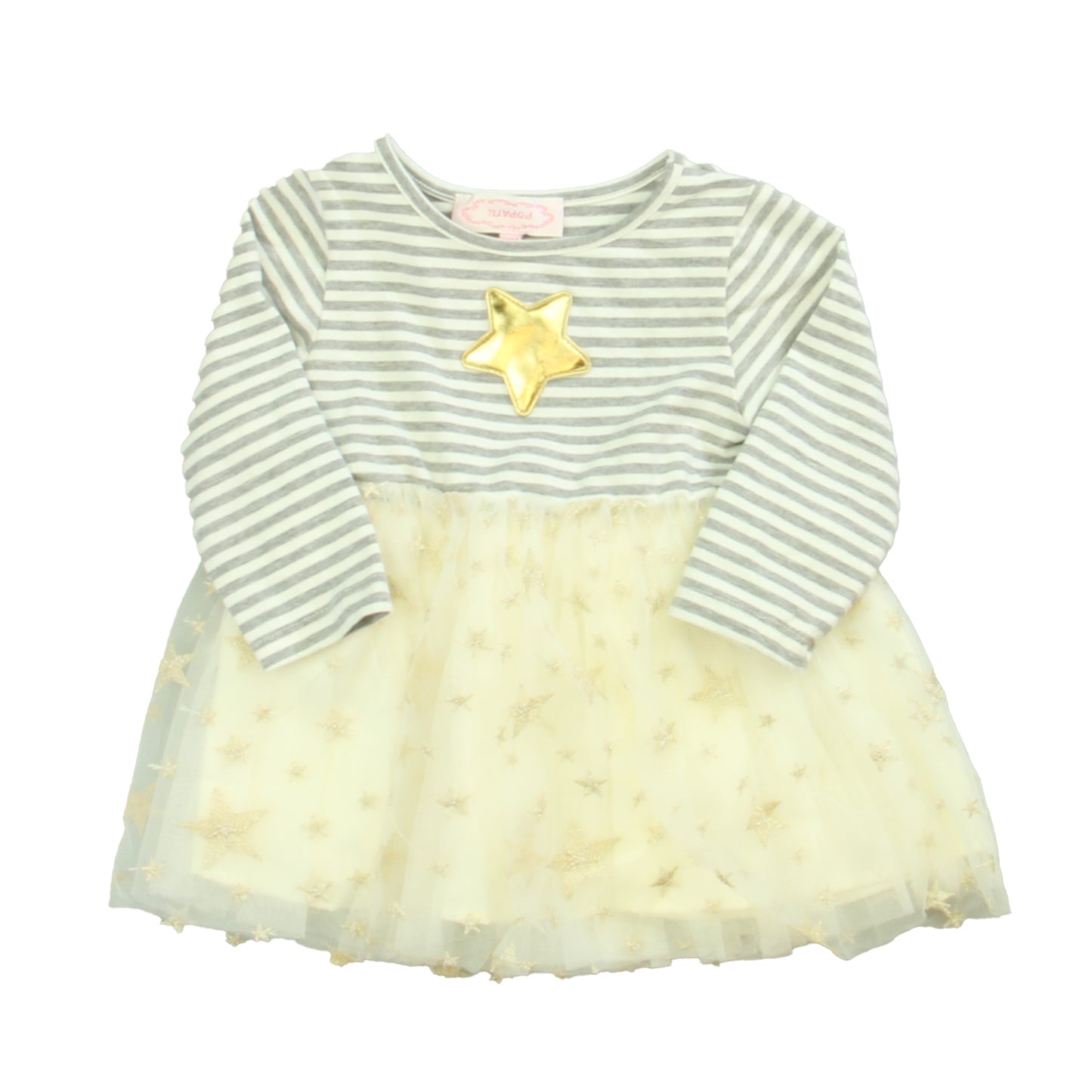 Popatu Girls Grey | Ivory | Gold Dress Size: 12 Months Grey | Ivory | Gold