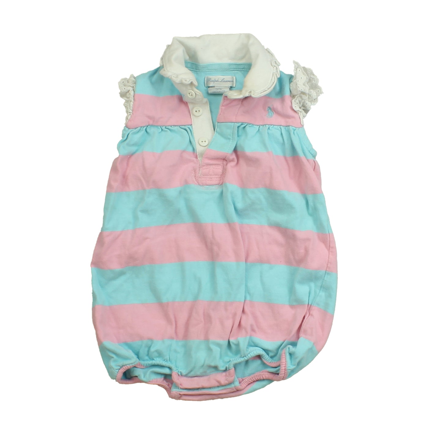 Ralph Lauren Girls Pink | Blue | Stripes Romper Size: 12 Months Pink | Blue | Stripes