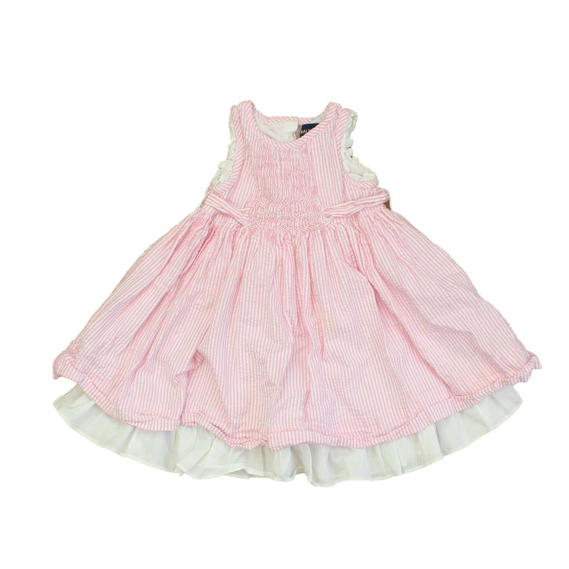 Ralph Lauren Girls Pink | White | Seersucker Dress Size: 12 Months Pink | White | Seersucker