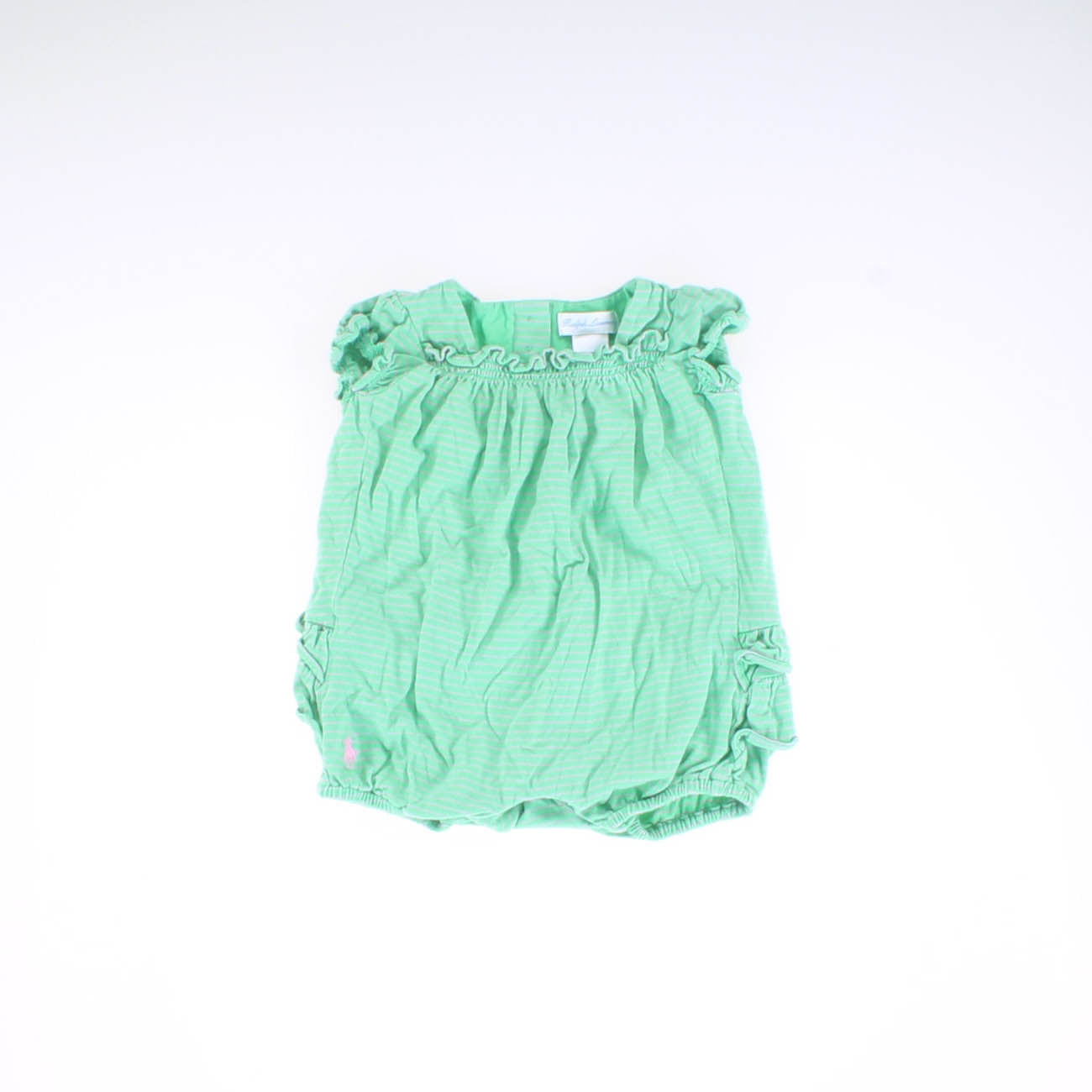 Ralph Lauren Girls Green | Pink | Striped Romper Size: 3 Months Green | Pink | Striped
