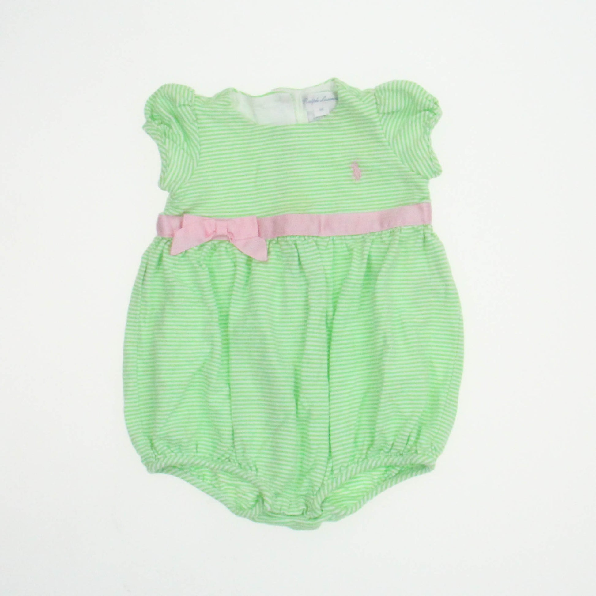 Ralph Lauren Girls Green | White | Pink Romper Size: 6 Months Green | White | Pink