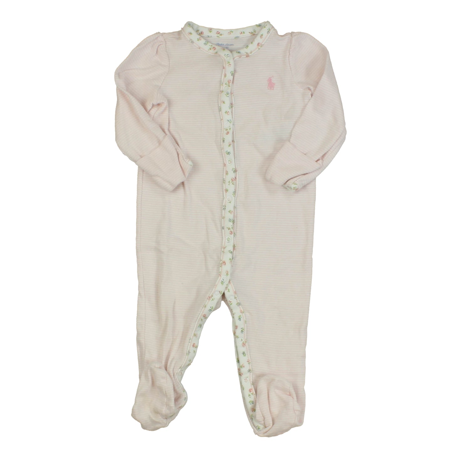 Ralph Lauren Girls Pink | White | Stripes 1-piece footed Pajamas Size: 9 Months Pink | White | Stripes