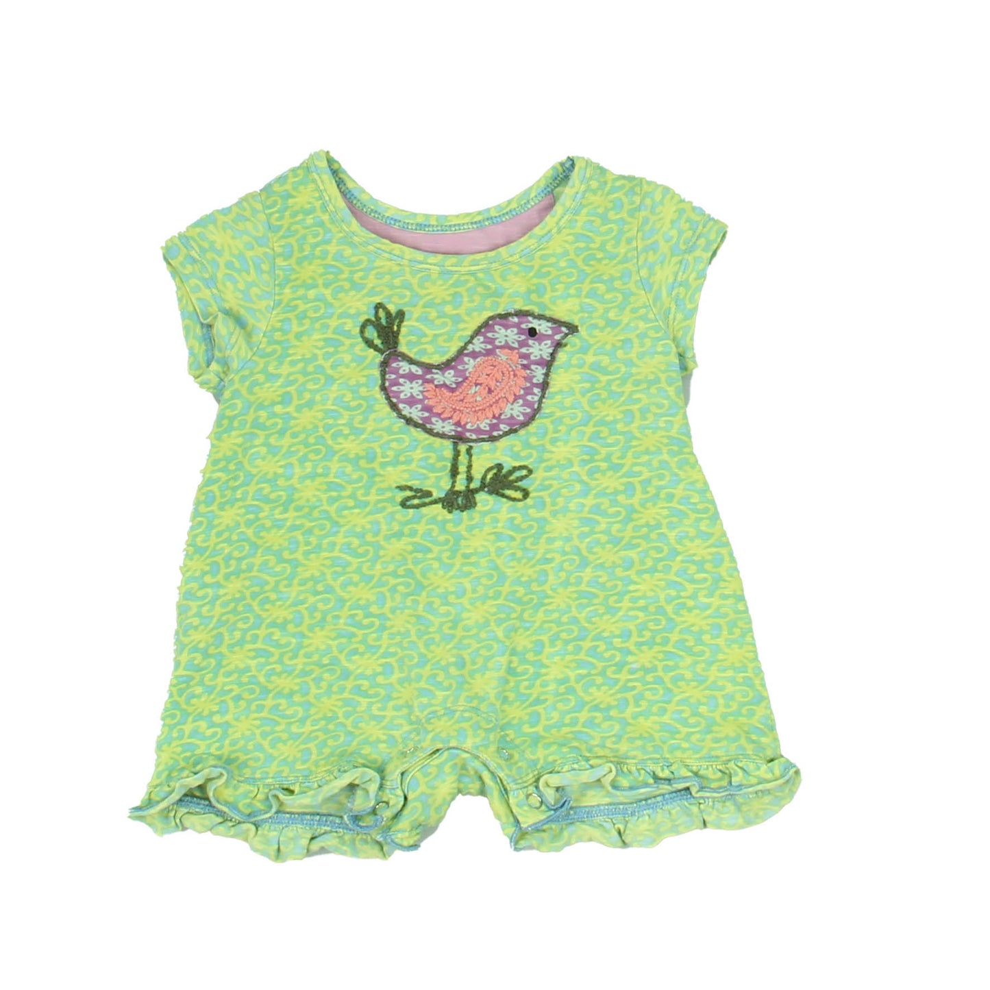 Red Egg and Ginger Girls Green | Purple Bird Romper Size: 3 -6 Months Green | Purple Bird