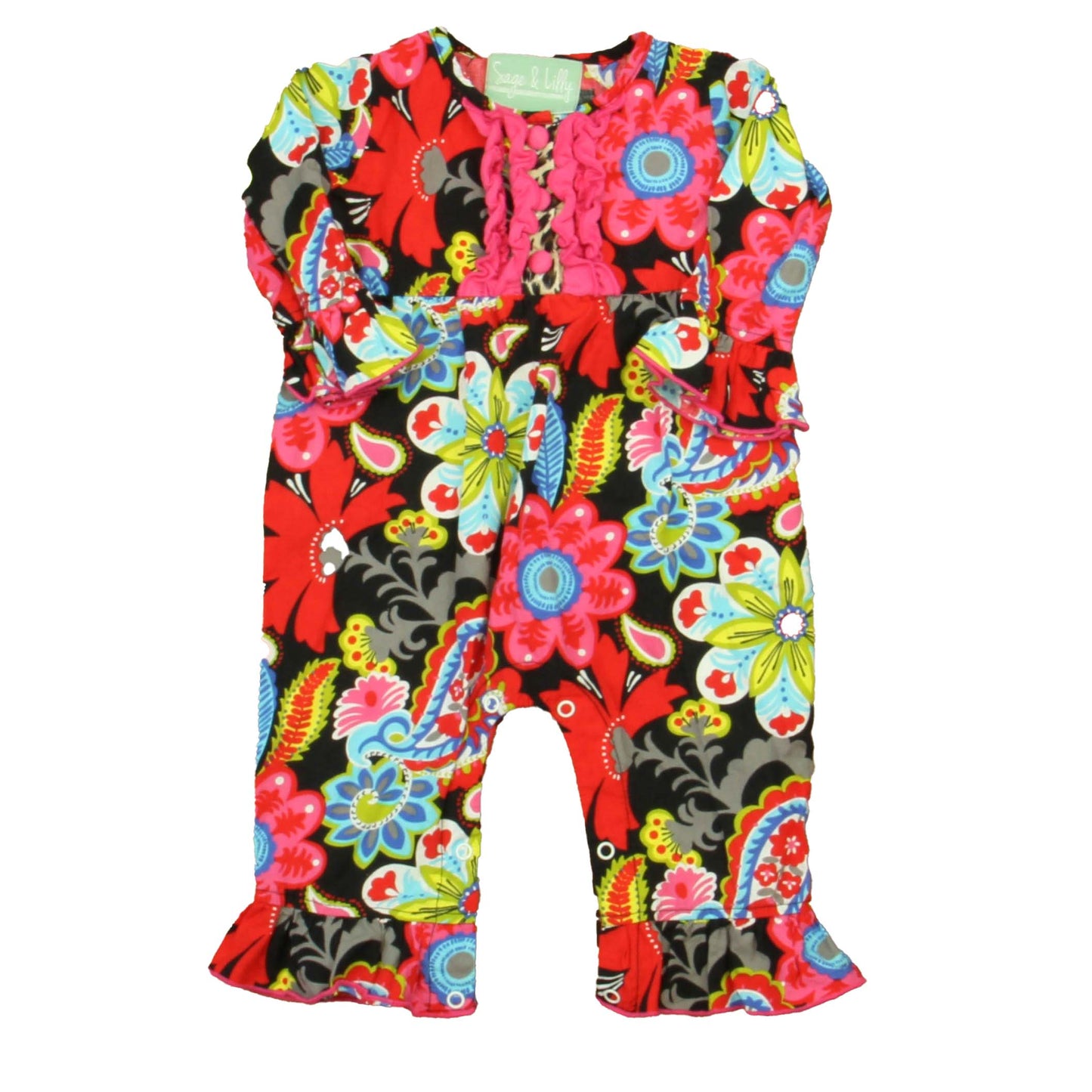 Sage & Lilly Girls Black | Pink | Red Floral Long Sleeve Outfit Size: 6 Months Black | Pink | Red Floral