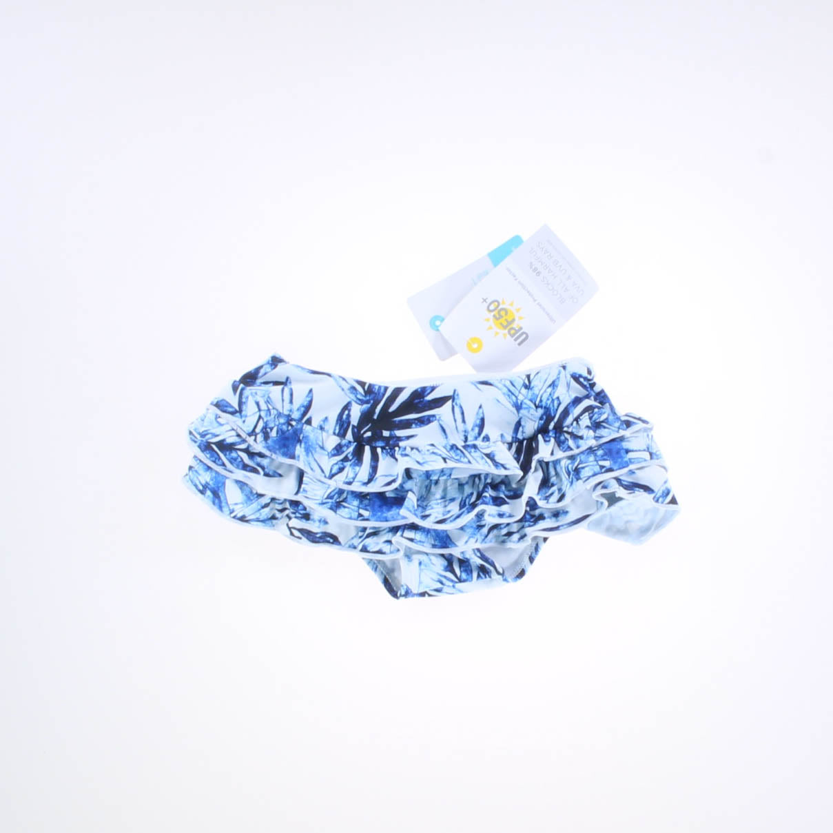 Snapperrock Girls Blue and White Floral 2-piece Swimsuit Size: 12-18 Months Blue and White Floral