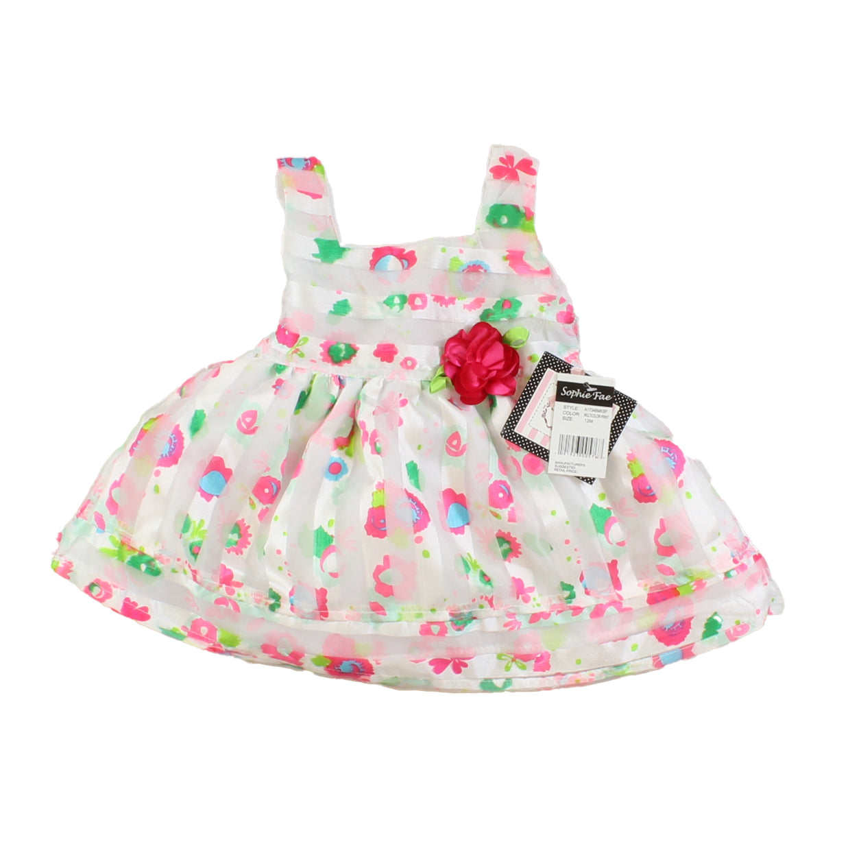 Sophie Fae Girls White | Pink | Green Special Occasion Dress Size: 12 Months