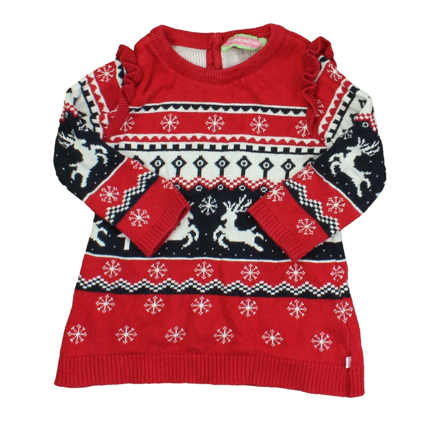 Sophie and Sam Girls Red | White | Black Sweater Dress Size: 18 Months Red | White | Black