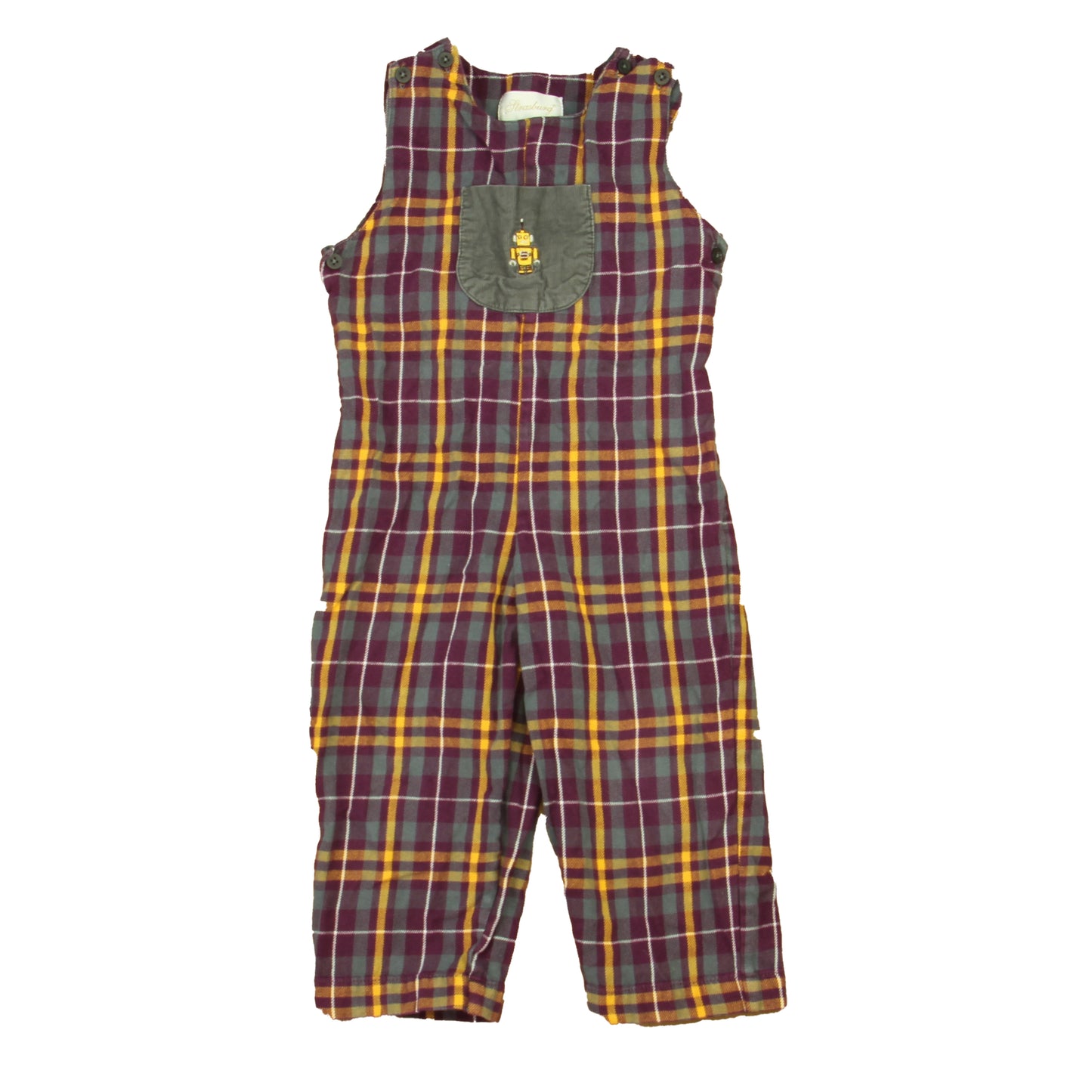 Strasburg Boys Maroon | Orange Plaid Romper Size: 3T Maroon | Orange Plaid