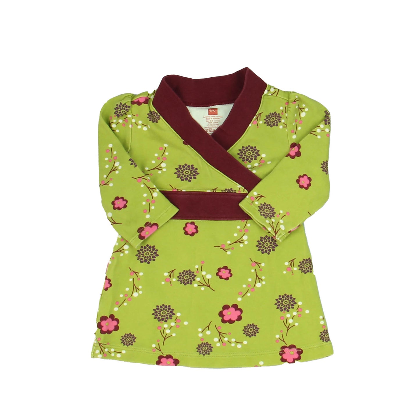 Tea Girls Green | Maroon Dress Size: 6-12 Months Green | Maroon