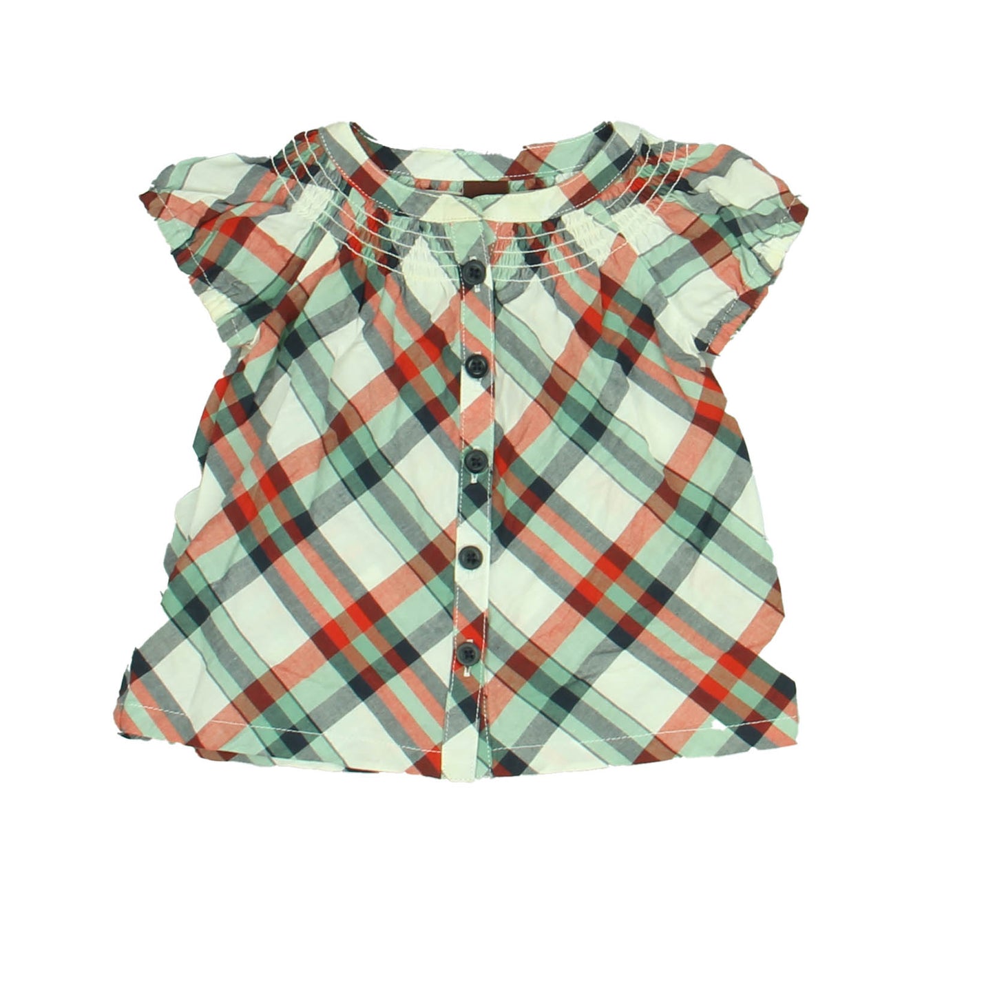Tea Girls Red | Blue | Green | Plaid Blouse Size: 6-12 Months Red | Blue | Green | Plaid
