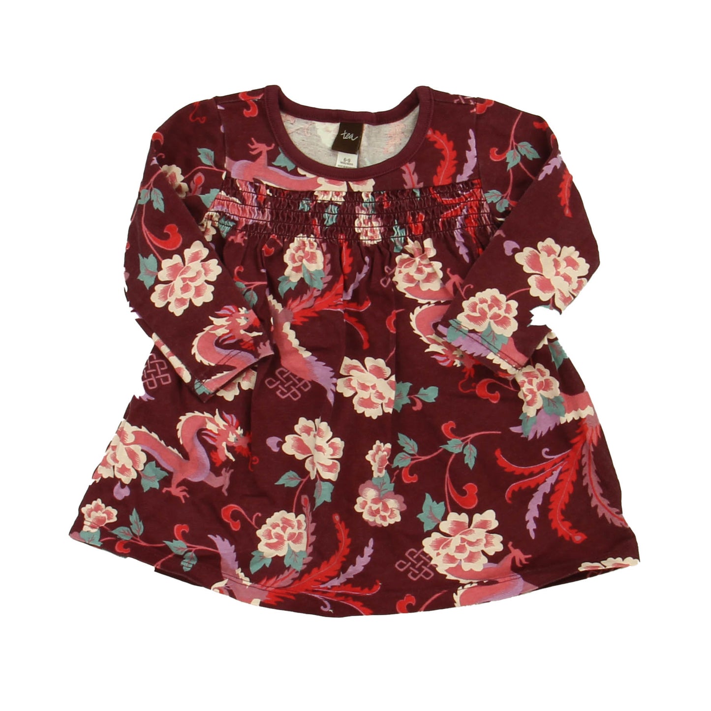 Tea Girls Burgundy Floral Dress Size: 6-9 Months Burgundy Floral