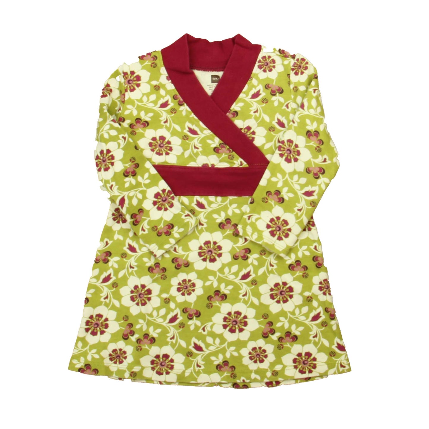 Tea Girls Green | Maroon Floral Dress Size: 18-24 Months Green | Maroon Floral
