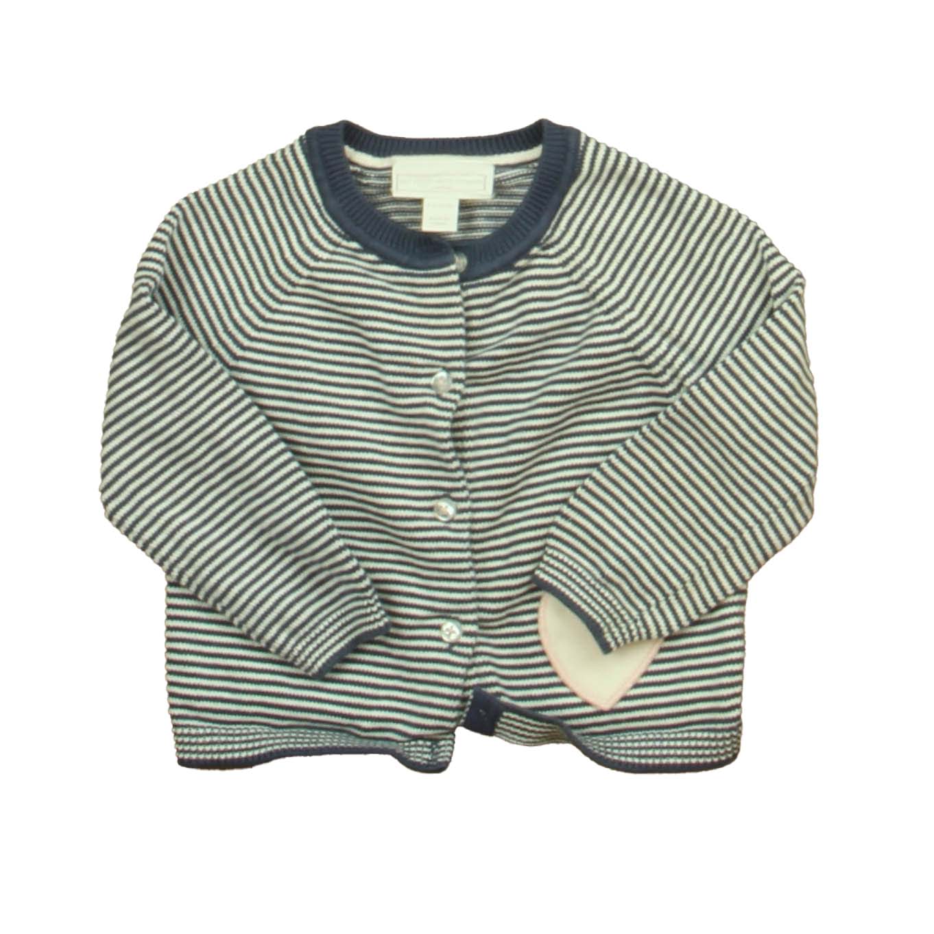 The Little White Company Girls Blue | White | Pink Hearts Cardigan Size: 9-12 Months Blue | White | Pink Hearts