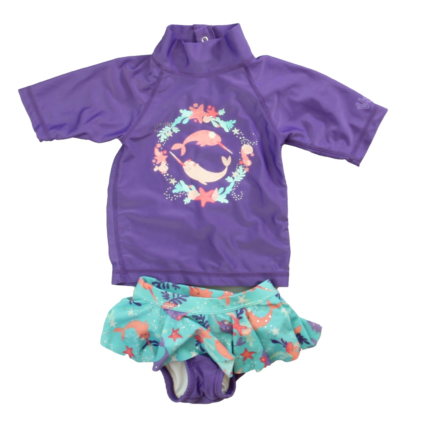 UV Skinz Girls Purple | Aqua Starfish 2-piece Swimsuit Size: 12 -18 Months Purple | Aqua Starfish