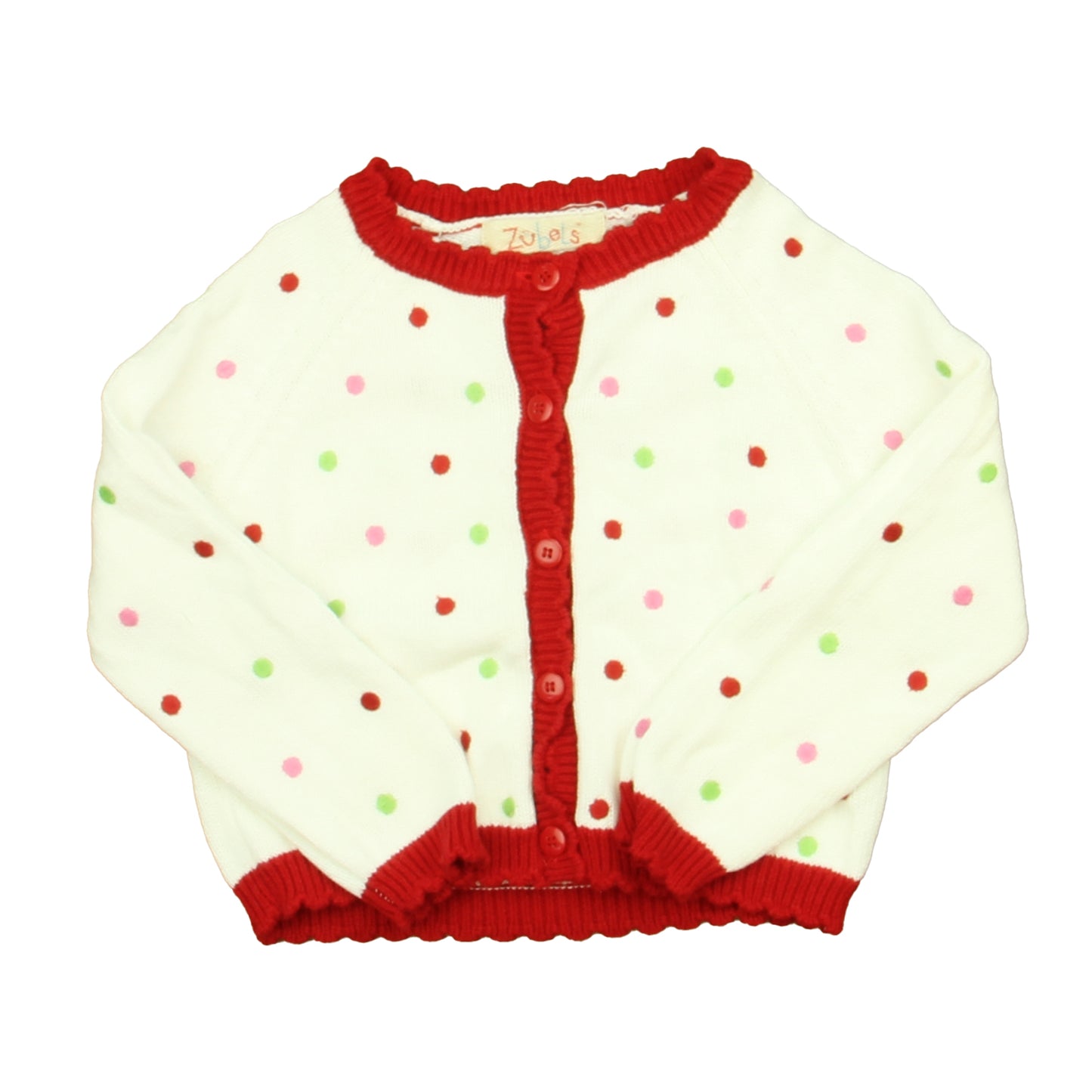Zubels Girls White | Red | Green | Pink Cardigan Size: 12 Months White | Red | Green | Pink
