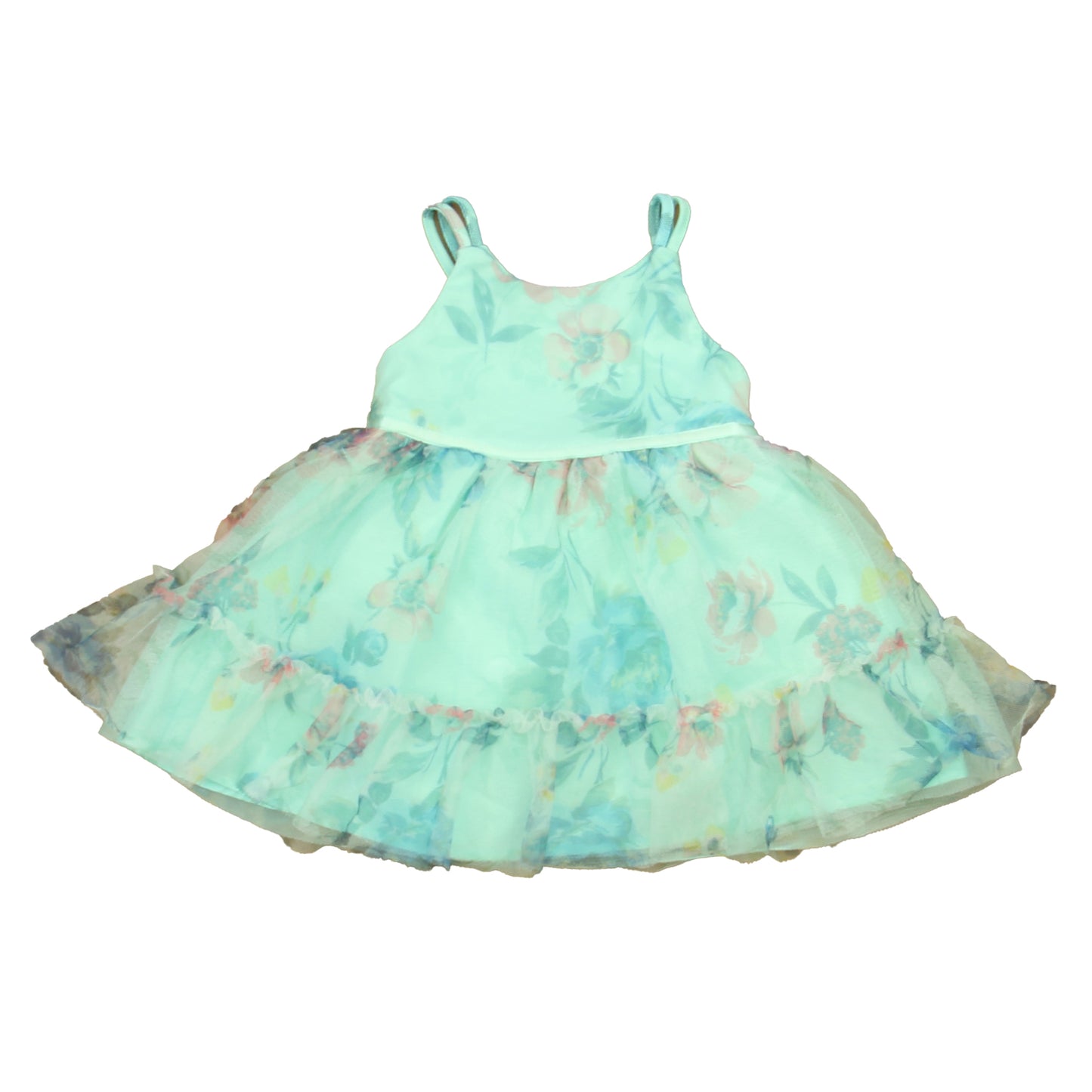 Zunie Girls Aqua Floral Dress Size: 12 Months Aqua Floral