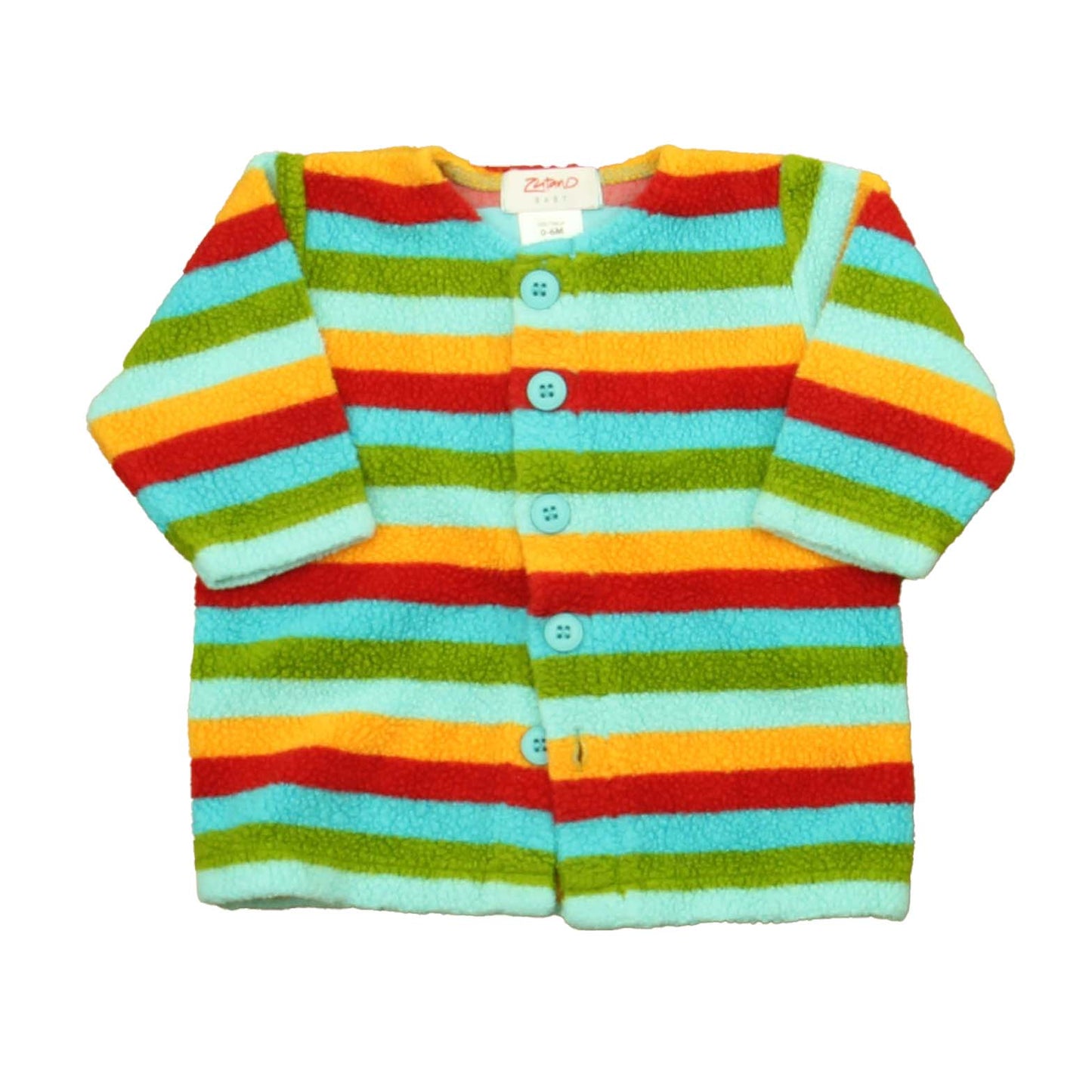 Zutano Unisex Aqua | Orange | Red Stripe Cardigan Size: 0-6 Months Aqua | Orange | Red Stripe