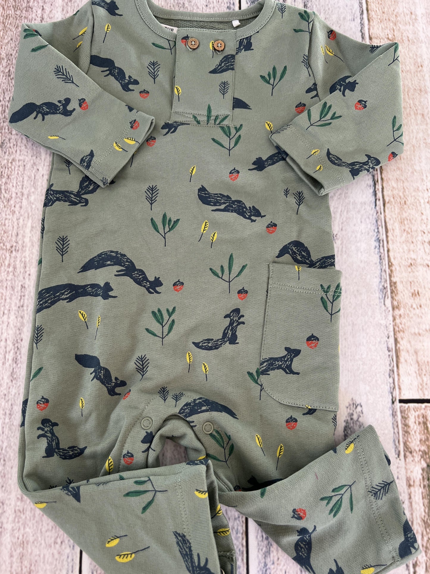 Oliver & Rain Unisex animals | Sage Long Sleeve Outfit Size: 6 months animals | Sage
