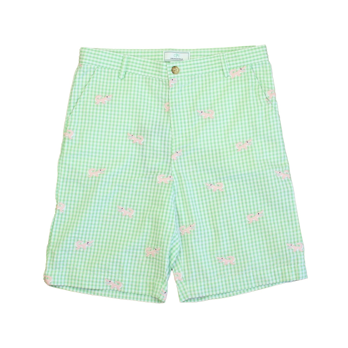 Classic Prep Boys Apple Green Gingham with Alligators Shorts Size: 6-14 Years Apple Green Gingham with Alligators