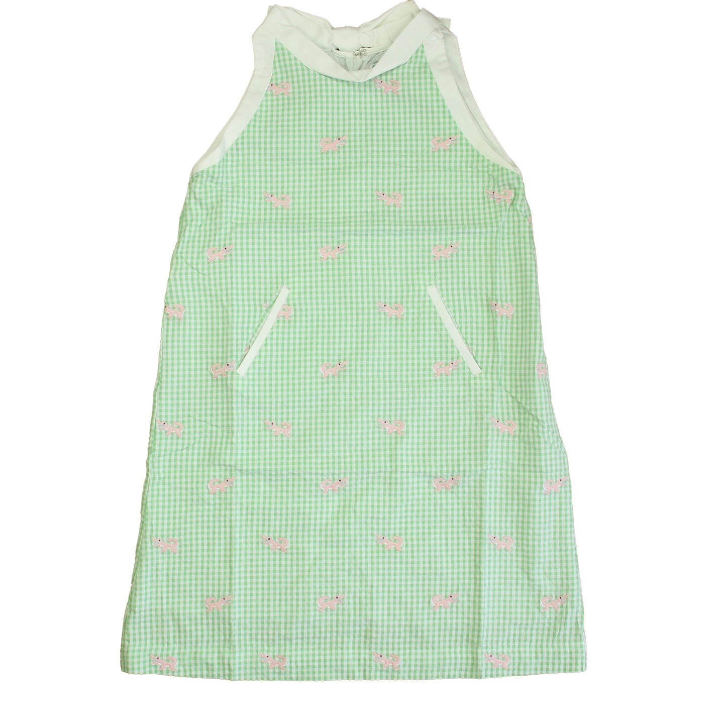 Classic Prep Girls Apple Green Gingham with Alligators Dress Size: 6-14 Years Apple Green Gingham with Alligators