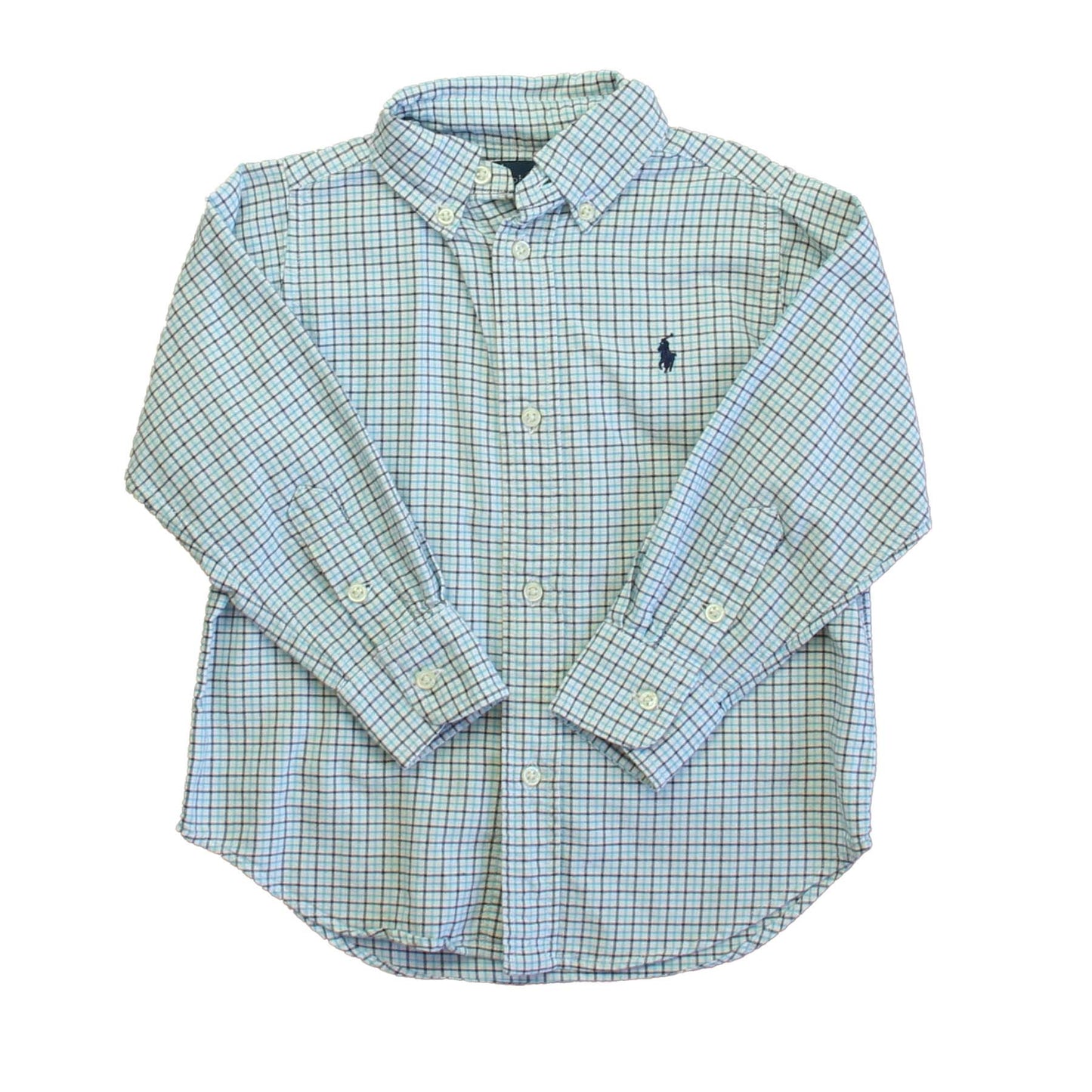 Ralph Lauren Boys Aqua | Black Plaid Button Down Long Sleeve Size: 3T Aqua | Black Plaid