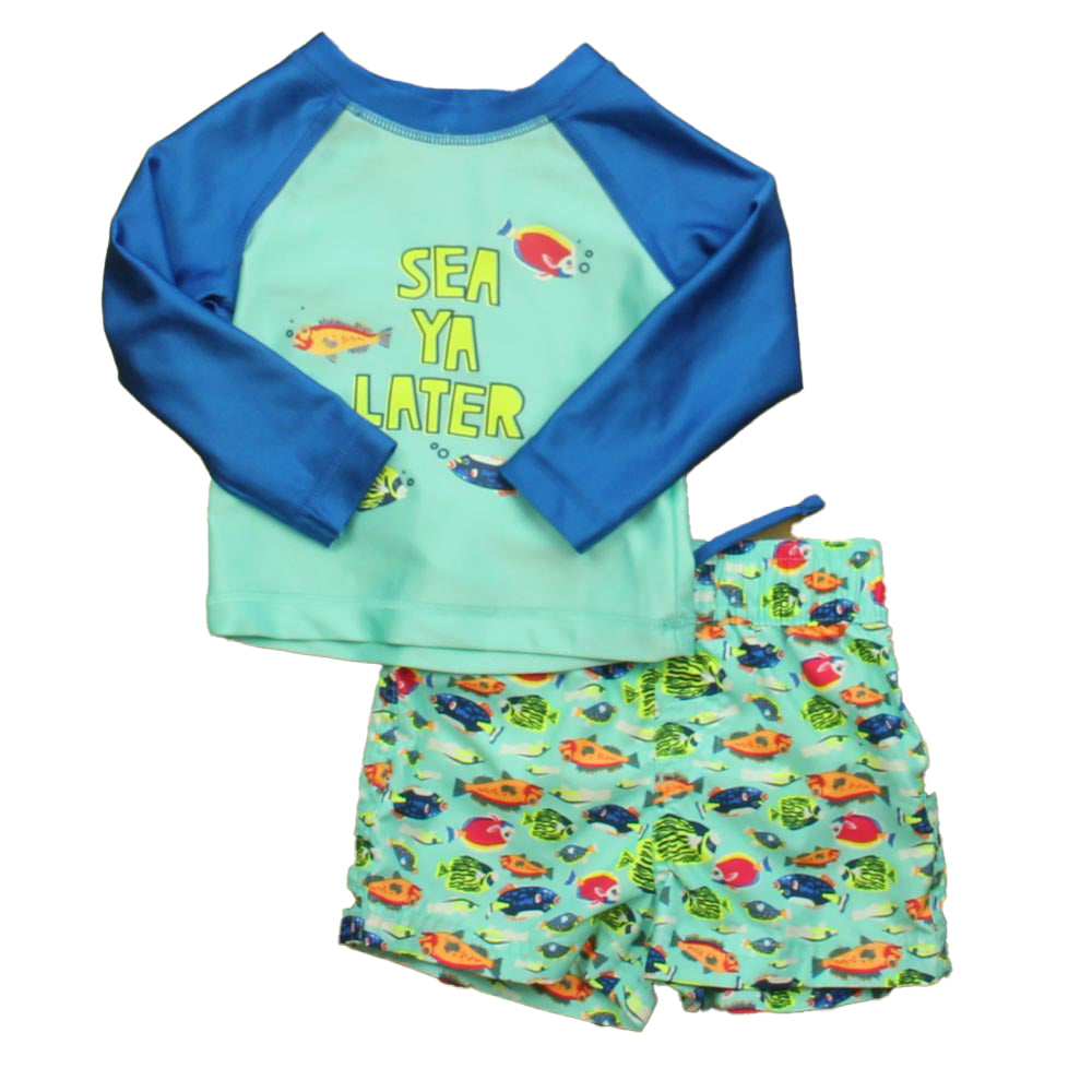 Wave Zone Boys Aqua Fish 1-piece Swimsuit Size: 6-9 Months Aqua Fish