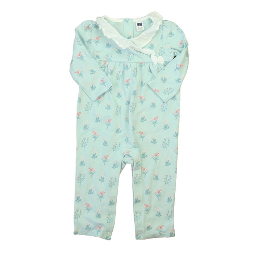 Janie and Jack Girls Aqua Floral Long Sleeve Outfit Size: 12-18 Months Aqua Floral