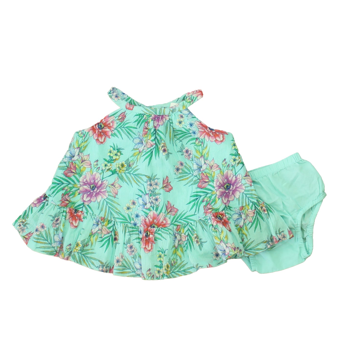 Gap Girls Aqua Floral Dress Size: 0-3 Months Aqua Floral