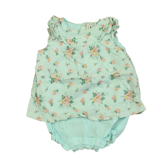 Janie and Jack Girls Aqua Floral Romper Size: 6-12 Months Aqua Floral