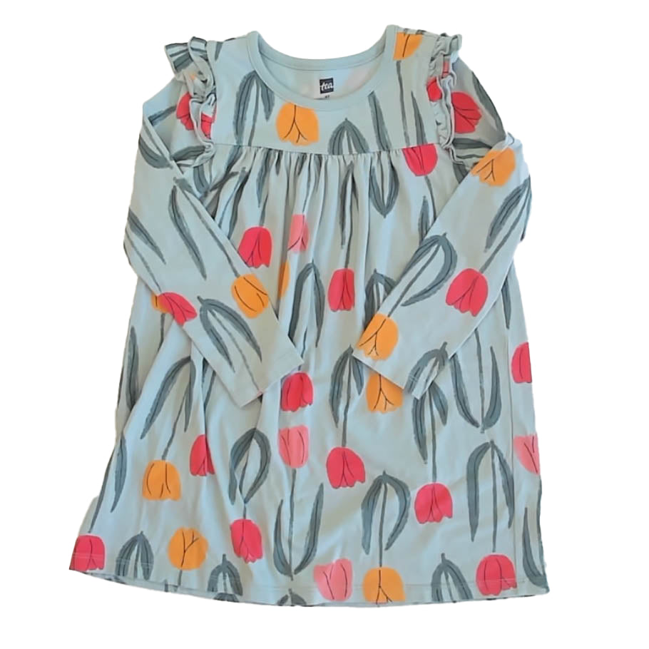 Tea Collection Girls Aqua Floral Dress Size: 4T Aqua Floral